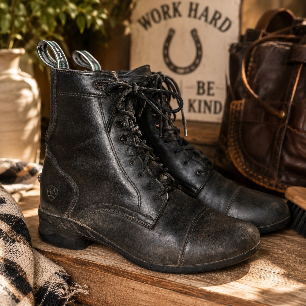 Ariat Women's Size 8B Black Leather Lace Up Paddock Chelsea Riding Boots